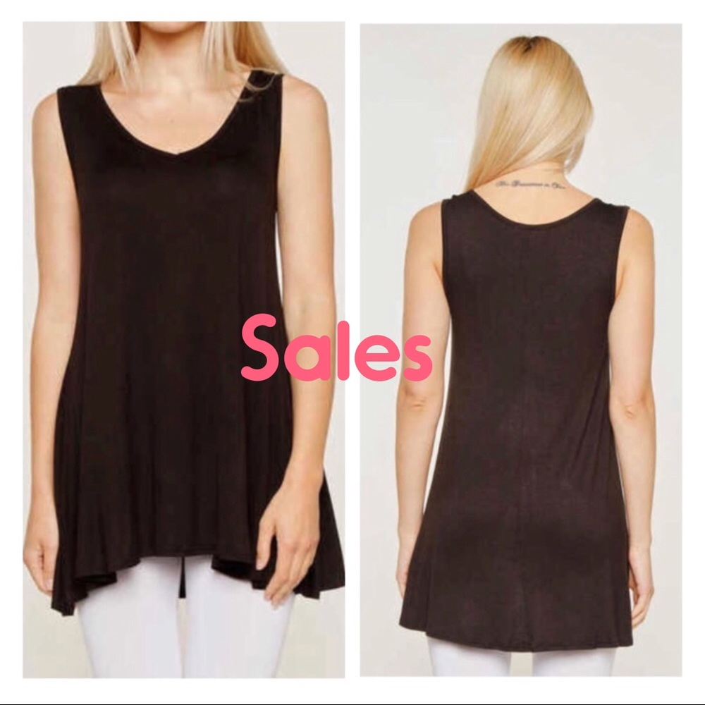 BLACK SLEEVELESS V-NECK TUNIC TOP